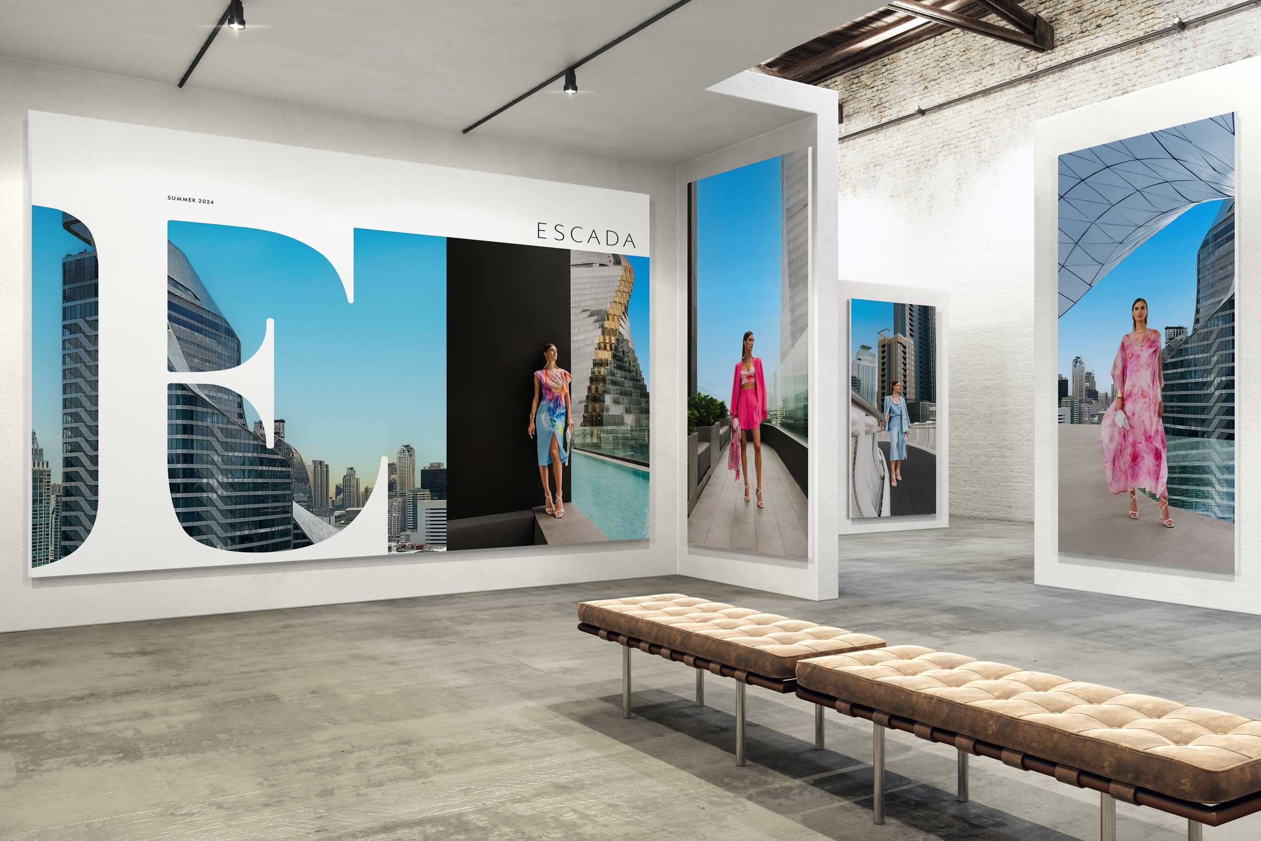 Escada retail space with fashion imagery